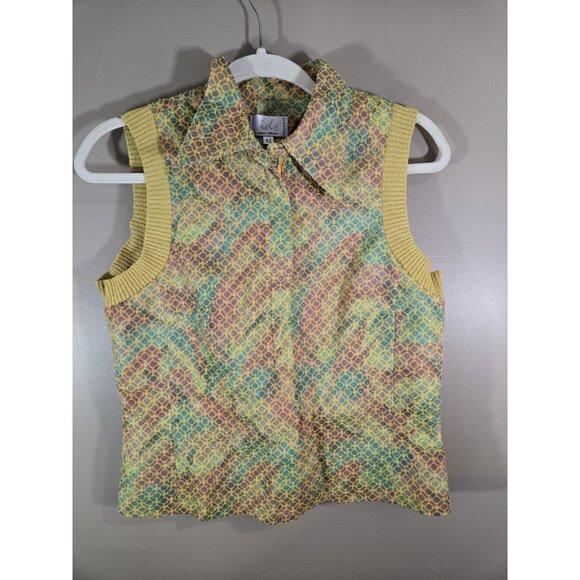 Full Zip ids Express Collection Yellow Collared Sweater Vest Sz L Psychedelic - Picture 1 of 7